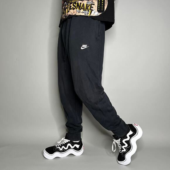 Nike Joggers Jet Black Cotton Sweatpants Embroidered White Swoosh